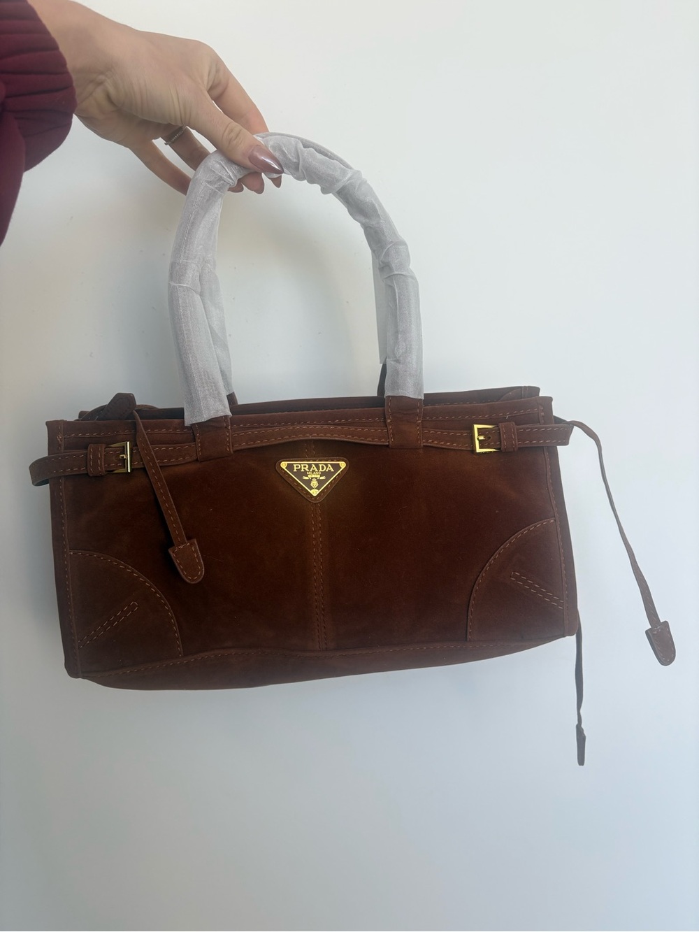 Prada Bonnie Brown Suede Top-Handle Tote